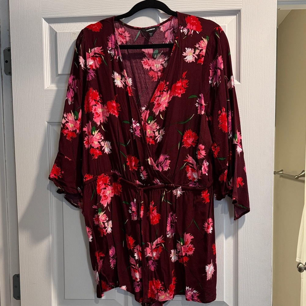 Floral Wrap romper in Red and Pink